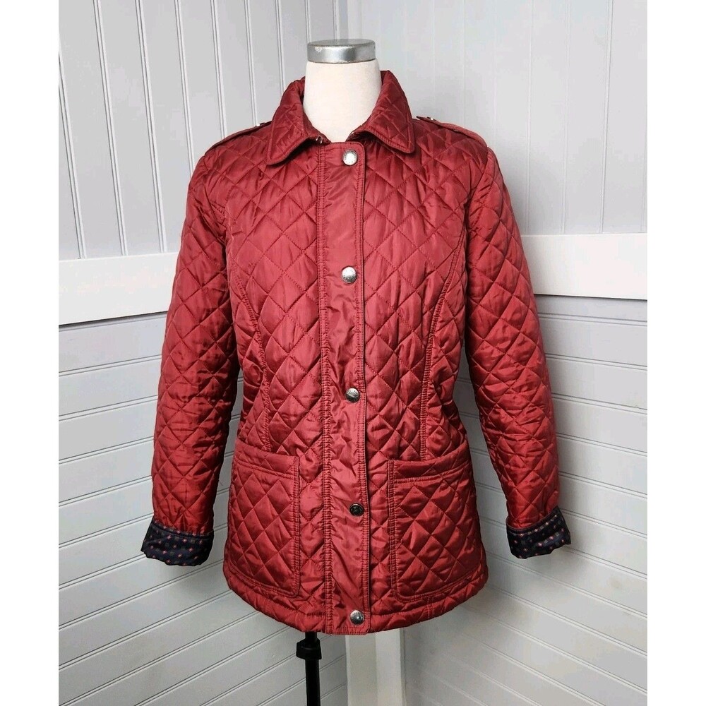 Brooks Brothers Diamond-Quilted Riding Jacket Womens 8 Cranberry Lined Old Money